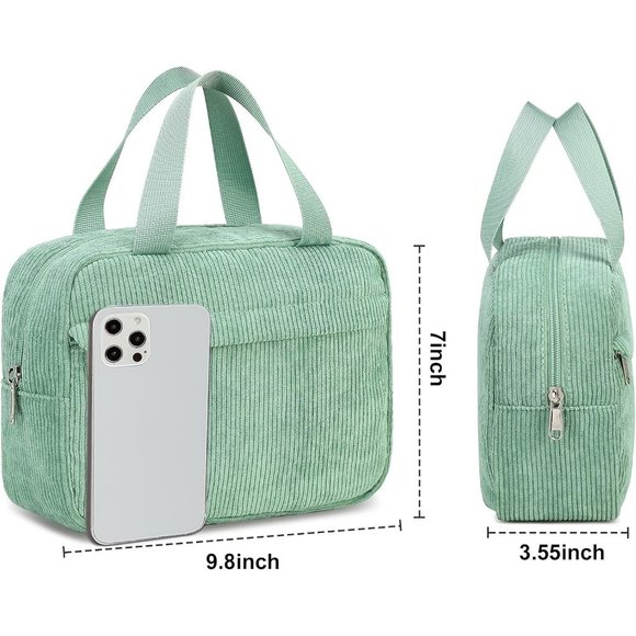 Women Cute Corduroy Travel Tote Large Zipper Make Up Organizer Toiletry Bags - Picture 2 of 7